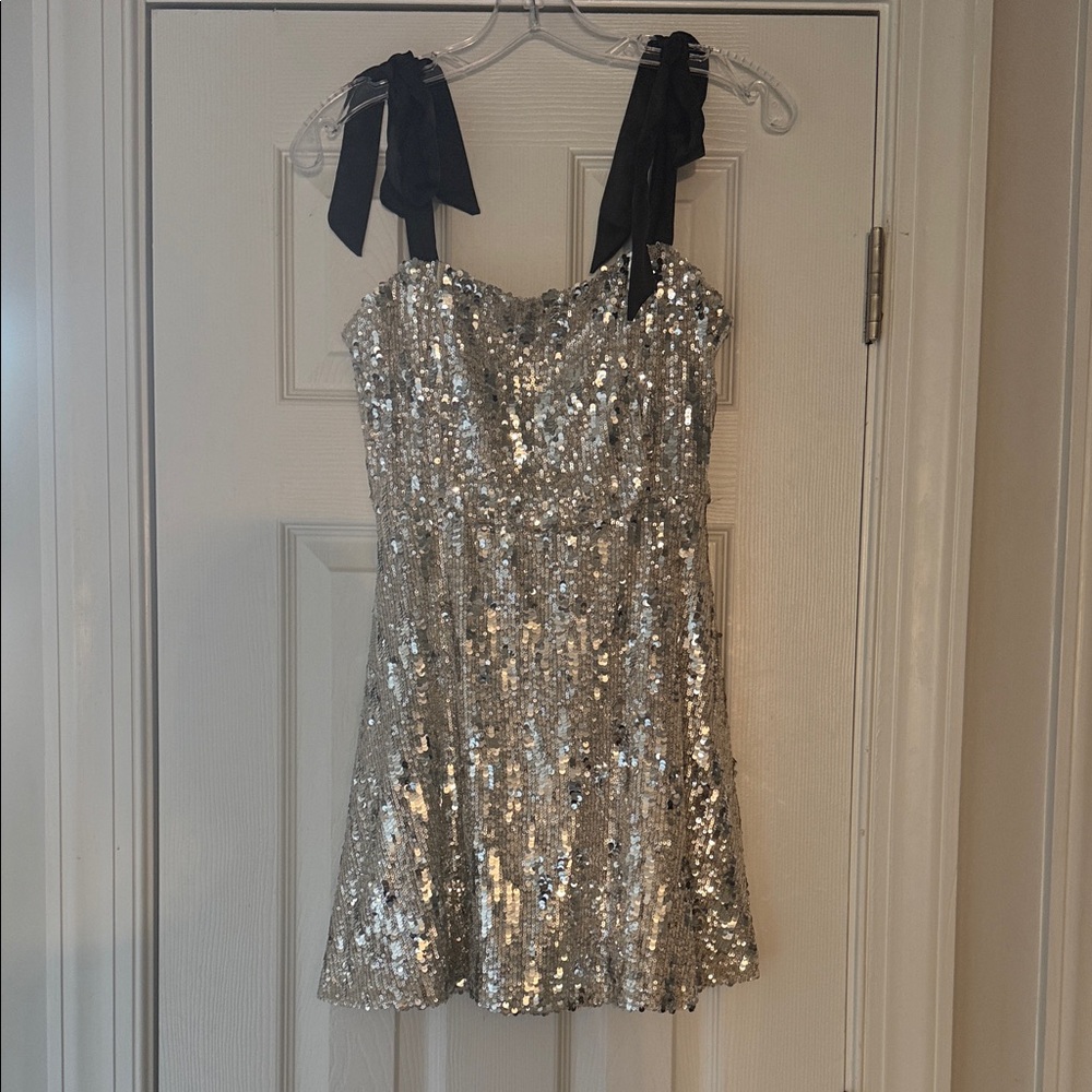 Klesis Silver Sequin Strap Dress